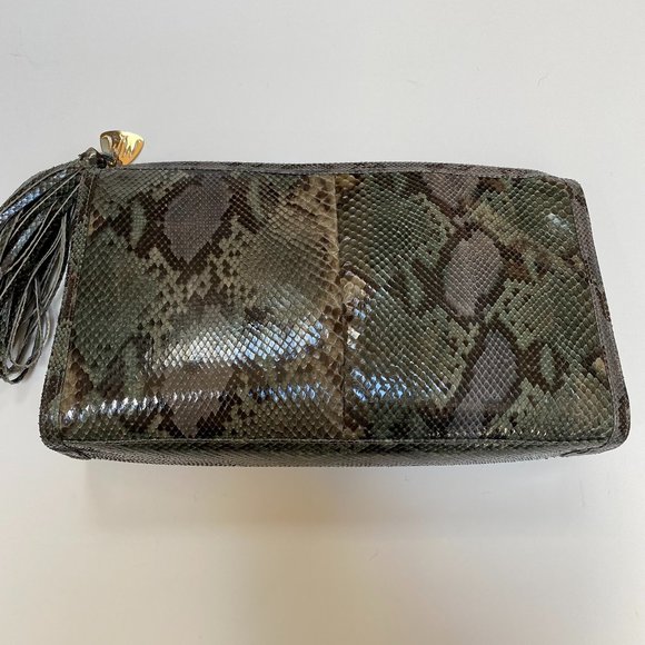 LIKE NEW Vintage Morris Moskowitz Genuine Brown Green Reptile Snakeskin handbag - Picture 1 of 10